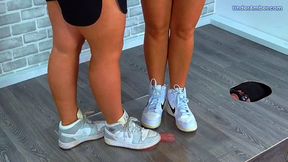 201. Goddess Amber & Miss Lucy - Pressing Your Face, Cock & Balls Flat Under Plexiglass & Our Nike Jordans - Balls Cam - Trample Trampling CBT Ballbusting Facebusting Crushing Crush Shoes Foot Feet Trainers Trainer Fetish