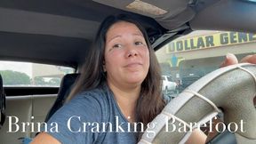 Brina Cranking Barefoot with Pink Nail Polish