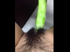 Horney Chinese student shape cucumber as cock and fuck herse