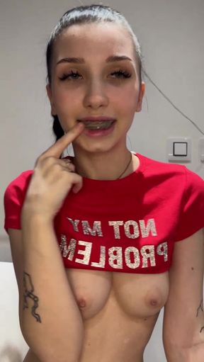 Tiny-titted teen with braces gets frisky