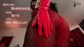 Sedusa Shrinks and Sits on Ms Bellum -WMV - featuring Jane Judge in cosplay as Sedusa, in a Giantess shrinking scene with mean humiliation, magic control, lesbian domination, and POV femdom ass smushing in evil red gloves and nylons on Science Friction