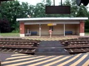 risky public jerkoff at train station