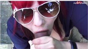 Amateur German babe sucking cock outdoors