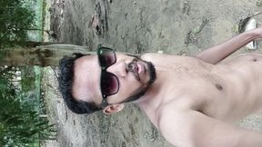 Enjoying in Forest with massaging my black monster  cock.