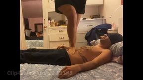 Ariel soft trampling on bed