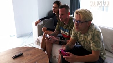 Tattooed Russian girlfriends heat up their bedroom with strapon play