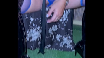 Wife fingering her pussy on the balcony