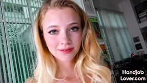 POV tugjob 21yo amateur GF spoils oiled cock of her BF