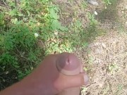 Young big dick getting hard in the woods