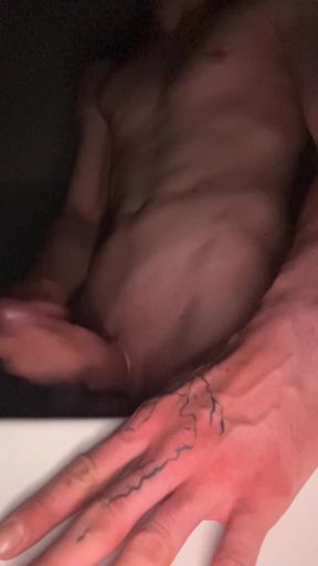 Cock with cock ring in front of camera screen jerking off