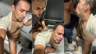 Troca troca com pedreiro no banheiro da obra do condomínio.