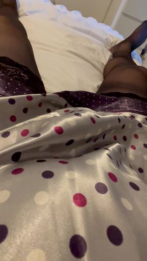 CD Cumming in satin and black stockings