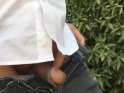 Walking with dick flashing outdoor while cars are passing on the road and someone might see