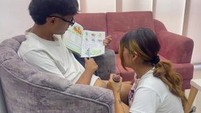 My Horny&#x1F975; Stepsis Does Homework While I lactate All Over Her Breasts