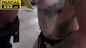 French HOT MOM faces rough and balls-deep throat pounding in a car garage