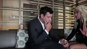 Milfy blonde business partner rides and sucks big cock in steamy scene