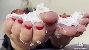 Strawberries Foot Squeezing, Whipped Cream On Feet And Dirty Feet Lick