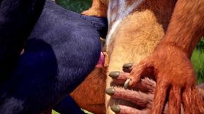 Furry threesome yiffed barebacked by wolf cumtrain