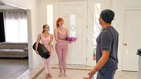 Horny MILF and Her Bratty Teen Stepdaughter Gang Up to Drain Their Ripped Fitness Trainer's Cock