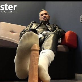 Leather daddy gives you a sock job with dirty white socks POV PREVIEW