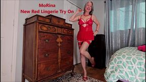 New Red Lingerie Try On - MoRina gfe lace stockings mules jewelry (mobile vers)