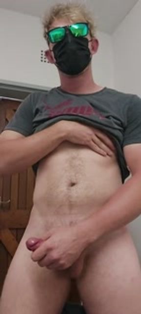 On leave and working at home wanking in the garage