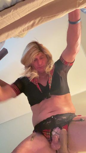 Horny Blonde Crossdresser Transvestite Trans Fucking her Glass Dildo