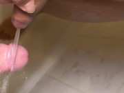 My trans sissy cock pissing all over huge dick in shower - long slomo video