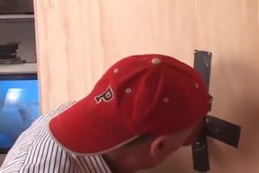 Str8 hot blond stud is paid to service a big dicked guy at my gloryhole.