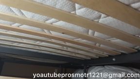 Nastya jumps on the bed with the slats and pushes them, jumping very hard 2 angle