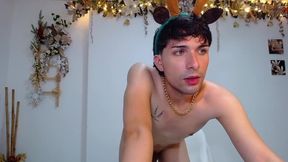 Bucaramanga Colombia Christmas Reindeer Takes Out His Huge Cock and Masturbates Until He Gets All the Cum Cum