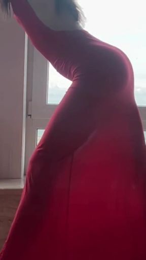 sexy hot yoga in red long dress   Clip 3