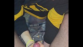 Hockey milf sucks cock on her knees