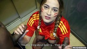 Stunning Spanish beauty gets fucked hard in parking lot after soccer match