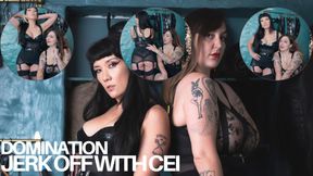Double-domme jerk off instruction with CEI