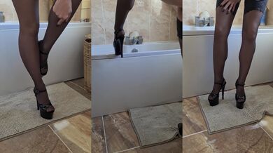British milf in black nylons rubbing herself till she begs not to cum