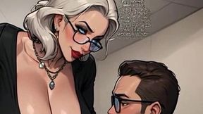 Waifu Secretary POV - White Hair GILF &amp; Brunette Office Close-Up Teasing