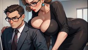 Waifu Secretary POV - White Hair GILF &amp; Brunette Office Close-Up Teasing