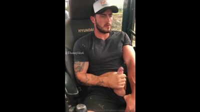 Well-endowed truck driver is filming himself while jerking off