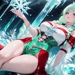 Green-haired Goddess in Red Gown Kneels in the Crystal Hall, Magic Spells &amp; Sensual Glances!