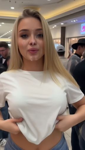 facial, gooned porn, titty drop, a young, blonde Caucasian, video created by AI