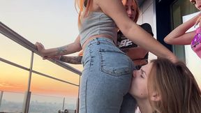 public group ass worship and lesbian face fucking humiliation