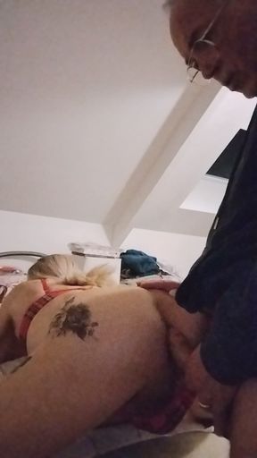 Sissy spreads her thighs for her client