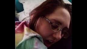 Husband fingers tight pussy and ass of nerdy brunette wife