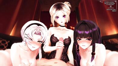 3 Vtubers in Lingerie Tease and Triple Oral Blowjob