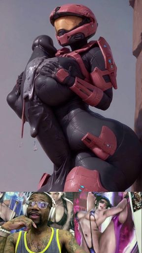 Giant Milky Cock Spartan Cums All Over Herself with Her Hardcore Futa Cock
