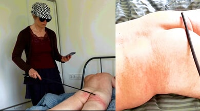 Belgian mistress enforces discipline on naked submissive with spanking and mirror inspection