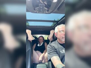 Wife Toys Her Vagina in the Back Seat Whilst Dad Drives, Road Journey