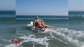 naked muscular blonde woman on the beach – ai-generated