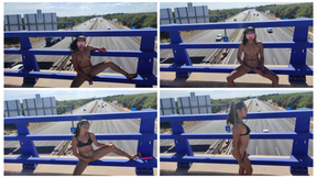 Playing with my pussy on the highway bridge